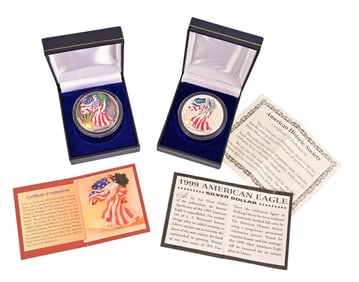 (2) American Eagle Colorized Silver Dollars
