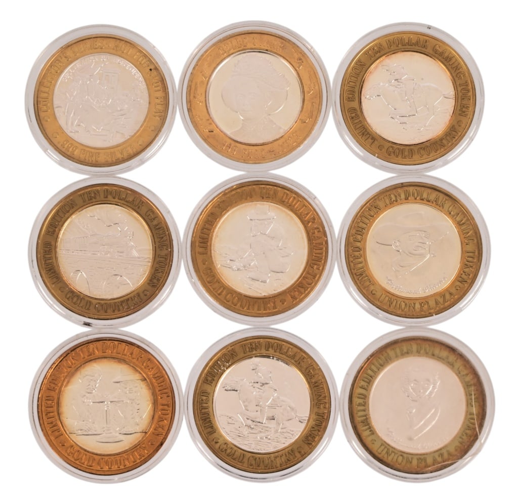 (9) Casino .999 Pure Silver $10 Gaming Tokens (1 of 2)