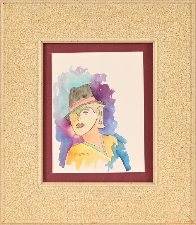 Cletus Behlmann Mixed Media Painting: Framed, behind glass. San Antonio artist Bro. Cletus Behlmann St. Mary's University Art Center. Frame measures 13 1/2" x 15 1/2".