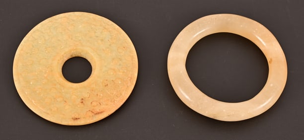 (2) Golden Silk Jade Bangle and Pendant
