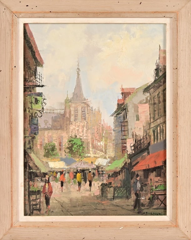 Theodorus van Oorschot Original Oil Painting: "Six O'Clock, Paris" oil on canvas (12x16). Theodorus van Oorschot (Dutch 1910-1989). Framed 15.75" x 19.5'