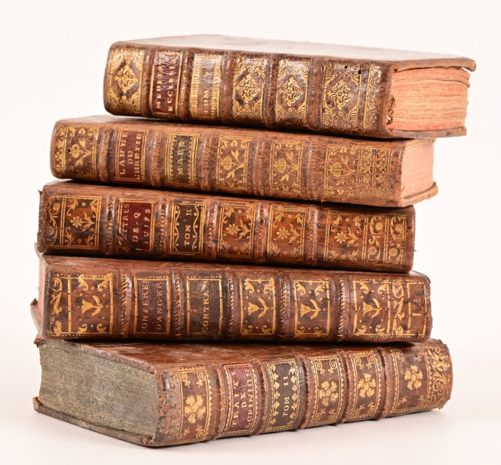 Collection of (5) Antique French Books c.1700's (1 of 5)