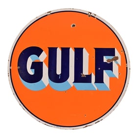 Gulf Gasoline Double-Sided 30" Porcelain Sign