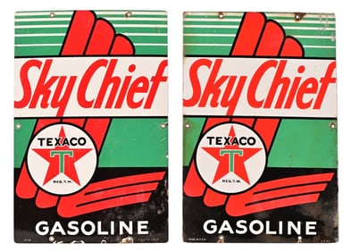 2 Texaco Skychief Porcelain Pump Plate Signs