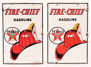 2 Texaco Fire-Chief Porcelain Pump Plate Signs