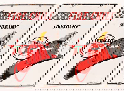 2 Texaco Fire-Chief Porcelain Pump Plate Signs: Dated 1940 and 1947. Measure