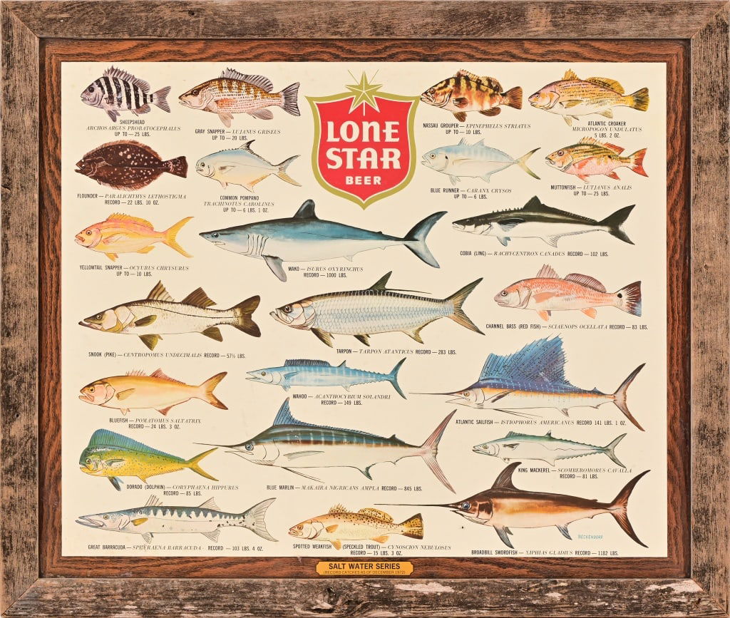 Lone Star Beer Saltwater Fish Cardboard Sign 1972 (1 of 4)