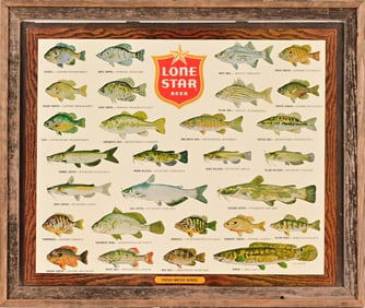Lone Star Beer Freshwater Fish Cardboard Sign 1973