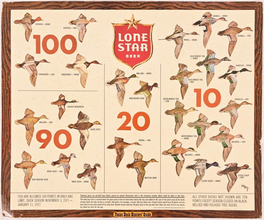 Lone Star Beer Duck Hunter Cardboard Sign c.1972: 29" x 24".