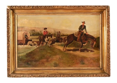 Old Original Cowboy Trail Drive Oil Painting