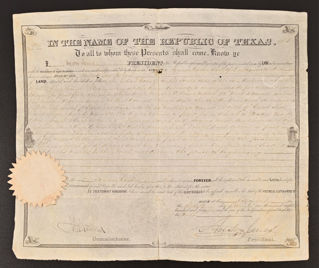 1845 Republic Texas Land Grant Anson Jones Signed (1 of 20)