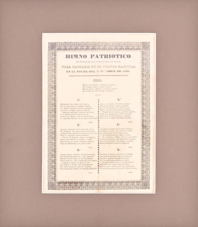 RARE 1836 Alamo Mexican Vencedores de Tejas Song (1 of 2)