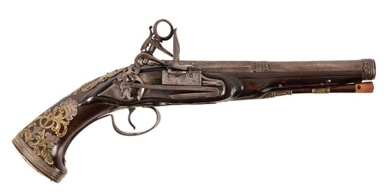 Spanish Gold & Silver Mounted Miquelet Pistol