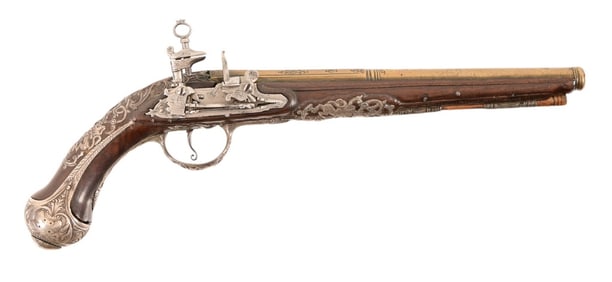 Spanish Silver-Mounted Miquelet Flintlock Pistol