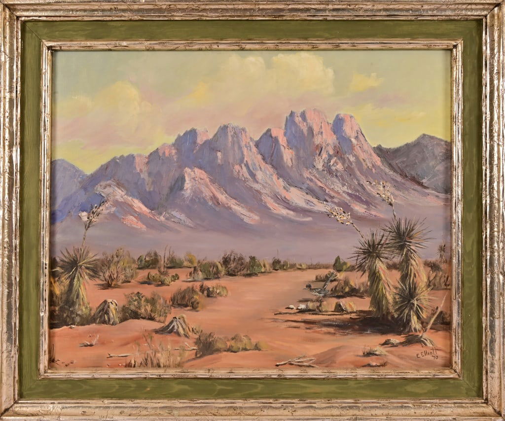 E. Elliot Desert Landscape Oil Painting c.1970 (1 of 4)