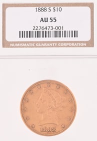 1888-S Liberty Head $10 Gold Coin NGC AU55