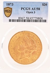 1873 Liberty Head $20 Gold Coin PCGS AU58