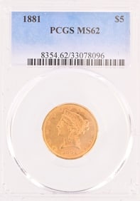 1881 Liberty Head $5 Gold Coin PCGS MS62