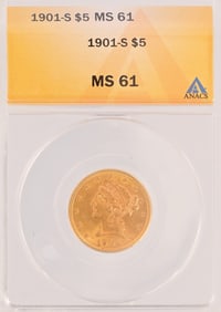 1901-S Liberty Head $5 Gold Coin ANACS MS61