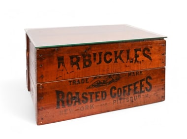 Arbuckles Coffee Wood Crate w/ Glass Top