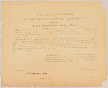 1858 Texas Governor H.R. Runnels Signed Document