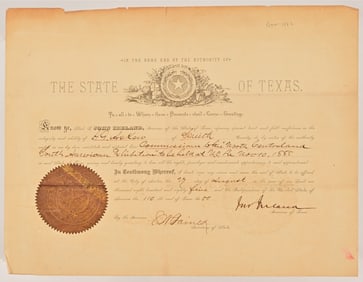 1885 Texas Governor John Ireland Signed Document