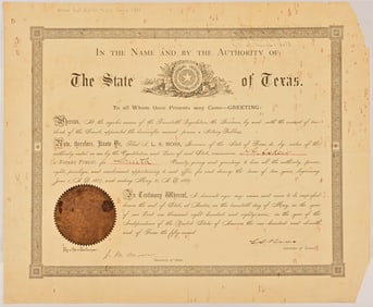 1887 Texas Governor L.S. Ross Signed Document