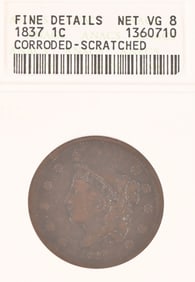 1837 Liberty Head Cent ANACS VG