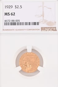 1929 Indian Head $2.5 Gold Coin NGC MS62