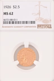 1926 Indian Head $2.5 Gold Coin NGC MS62