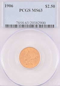 1906 Liberty Head $2.5 Gold Coin PCGS MS63