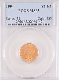 1904 Liberty Head $2.5 Gold Coin PCGS MS63