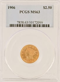 1906 Liberty Head $2.5 Gold Coin PCGS MS63