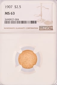 1907 Liberty Head $2.5 Gold Coin NGC MS63