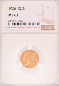 1926 Indian Head $2.5 Gold Coin NGC MS62