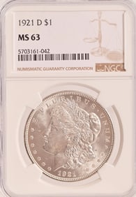 1921-D Morgan Silver Dollar NGC MS63