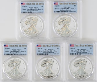 (Five) 2021-W Silver Eagle Rev PR-Type I PCGS PR69