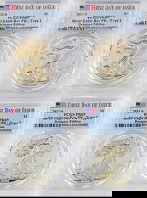 (Four) 2021-S Silver Eagle Rev PR-Type 2 PCGS PR69