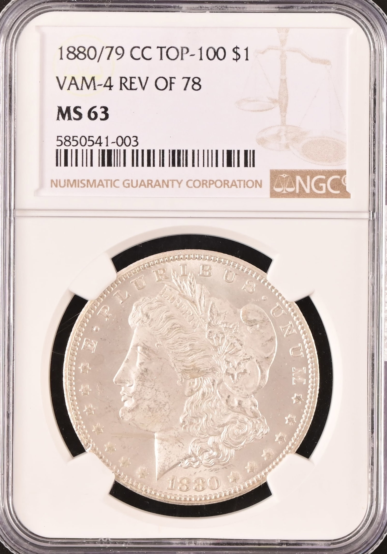 1880/79 Carson City Morgan Silver $1 NGC Top-100: NGC Graded MS63: 1880/79 Carson City Morgan Silver Dollar Top-100 VAM-4 Rev of 78.