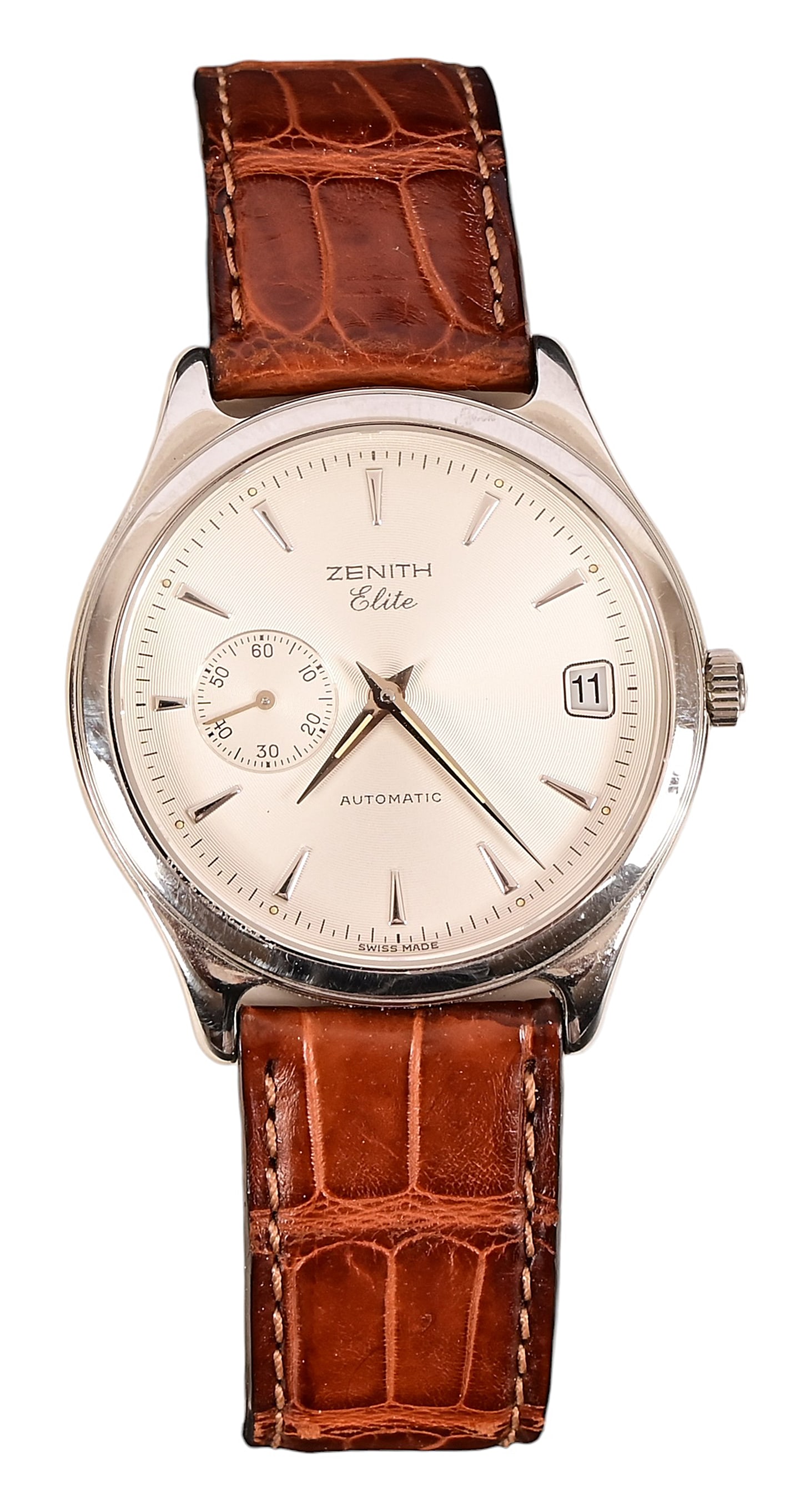 Zenith Elite Automatic Stainless Men's Watch: Zenith Elite Automatic movement, Men's Stainless Steel Wrist Watch, with Zenith leather band. Original box