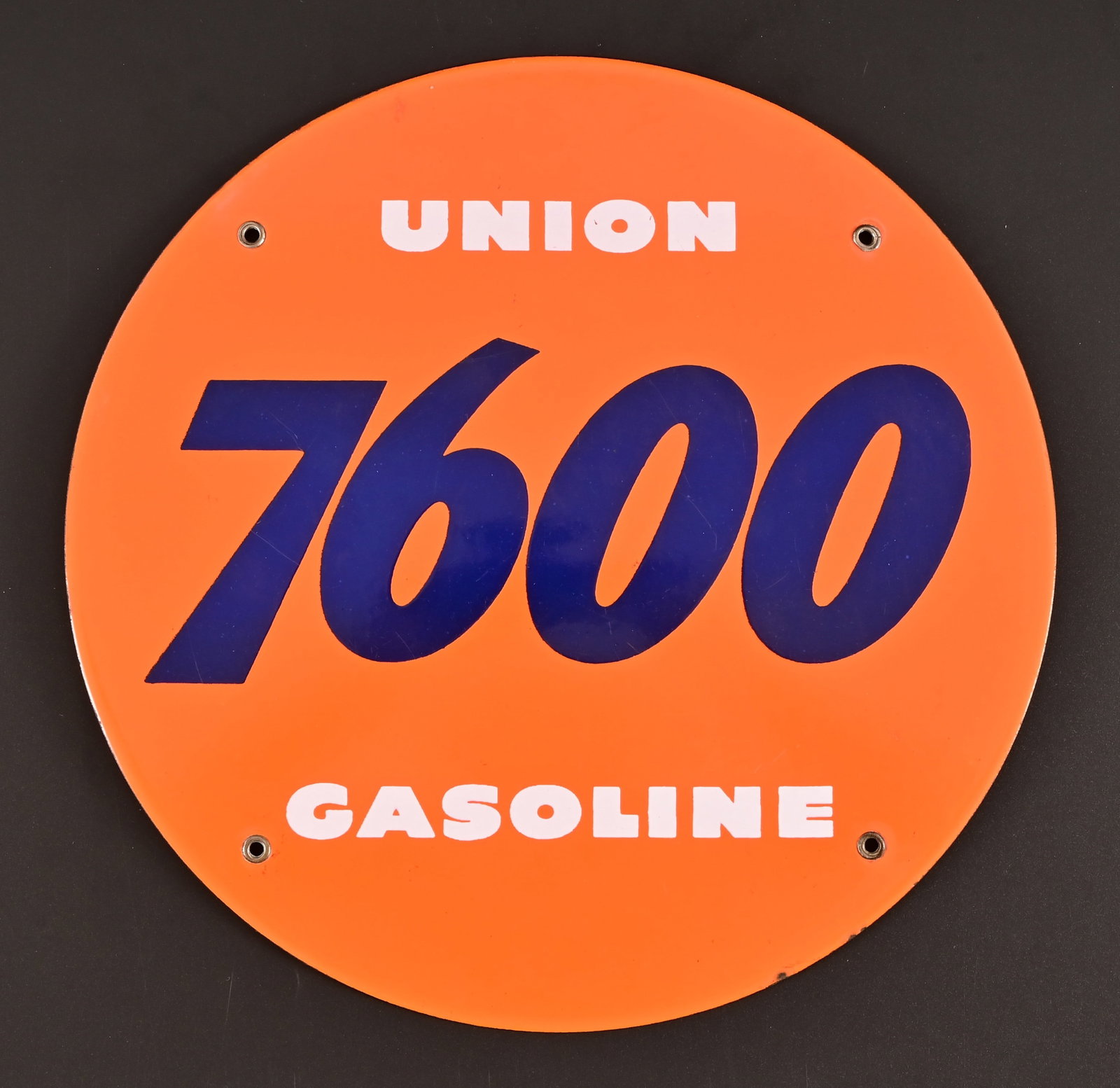 Union 7600 Porcelain Gasoline Pump Plate: 11.5" diameter.