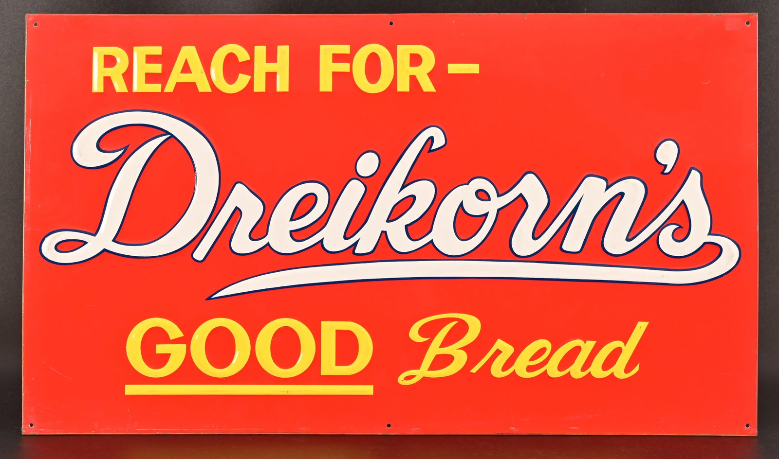 Dreikorn's Bread Embossed Tin Sign: Measures 16" x 27.5".