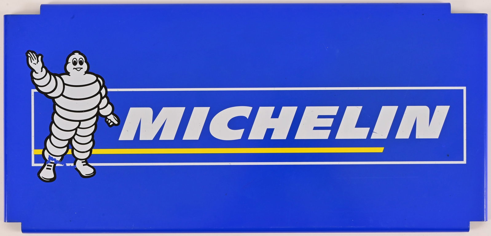 Michelin Tires Advertising Metal Sign: Upper sign portion for metal display rack. 9" x 19"