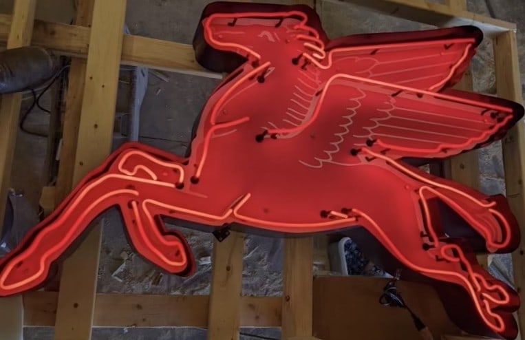 Mobil Pegasus Neon: Contemporary 45 x 40 neon over printed metal.