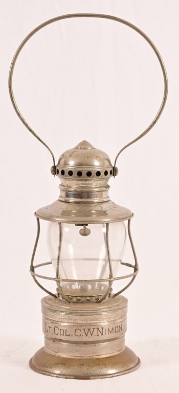 Lt. Col. CW Nimon's Engraved Lantern Texas Border: Charles William "C.W." Nimon (1876-1943);Spanish American War, Lieutenant of Company K, Third Texas Volunteers, known as the Denison Rifles. Mexican Revolutionary War: commanded the 4th Texas Infantry