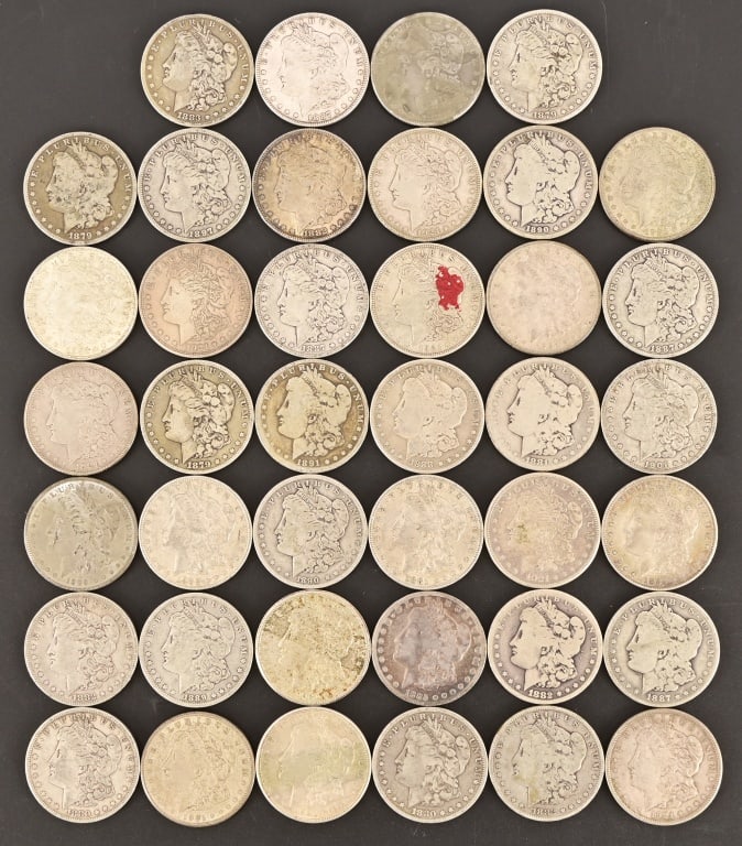 Collection of (40) Morgan Silver Dollars: Mixed dates, eleven of which New Orleans mint along with several San Francisco.
