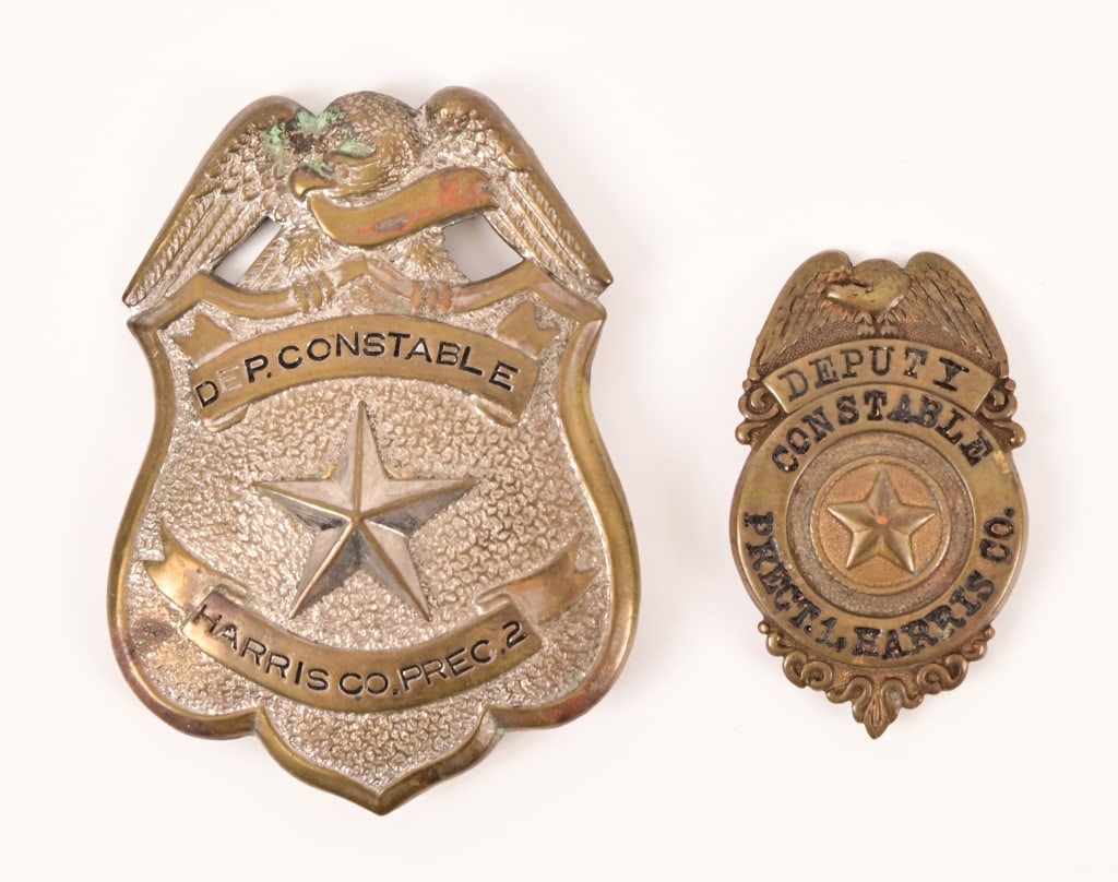 (2) Harris County Texas Deputy Constable Badges: Smallest 1.25" x 2" ; Largestt 2.25" x 3"
