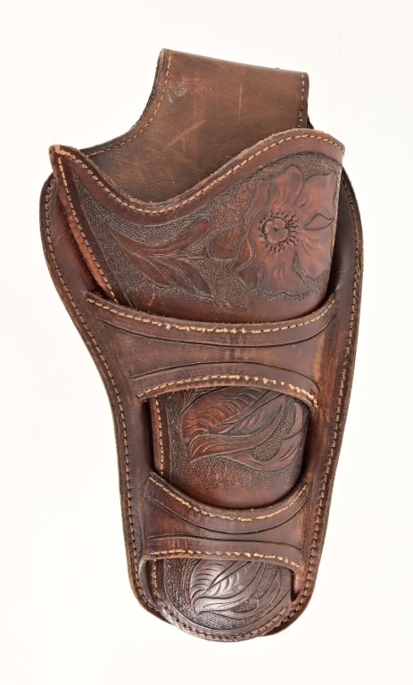 J.S. Collins Marked Floral Tooled Leather Holster: For Single Action Army