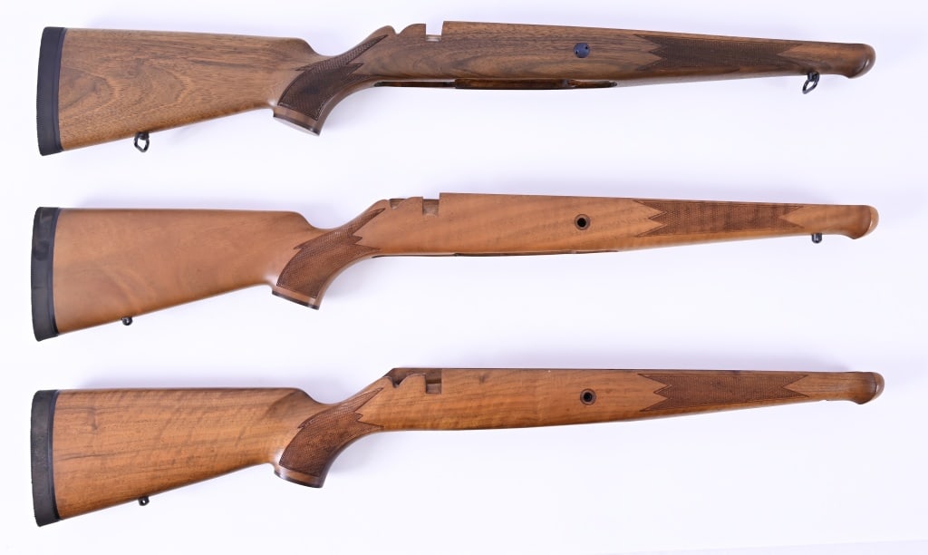 (3) Kleinguenther K15 Finished Rifle Stocks: Kleinguenther, KDF, Voere, finished right hand bolt action rifle stocks.