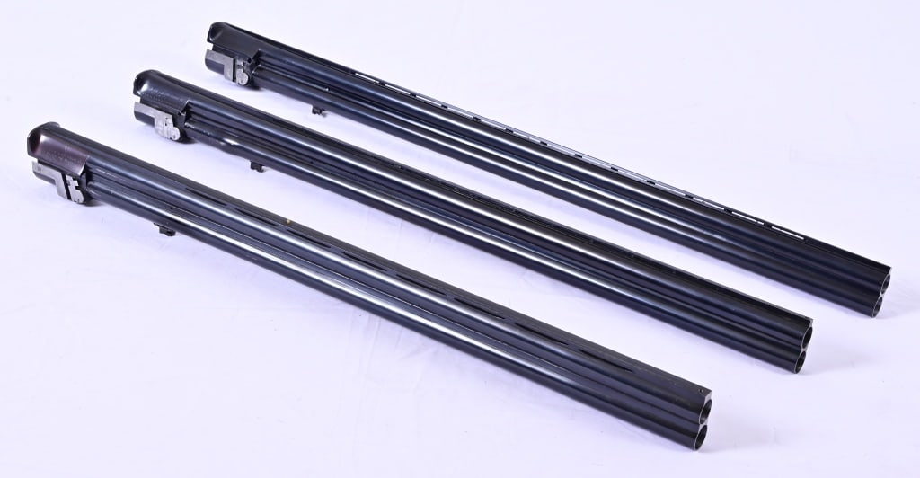 (3) Kleinguenther Over/Under 12 GA Barrels: F. lli Zoli barrels, Italy. Imported by Kleinguenther Seguin Texas marked Over/under 12 Gauge, barrels in lengths of 26", 28", and 30" chambered for 2 3/4" shells. Various chokes. Zoili produces high-